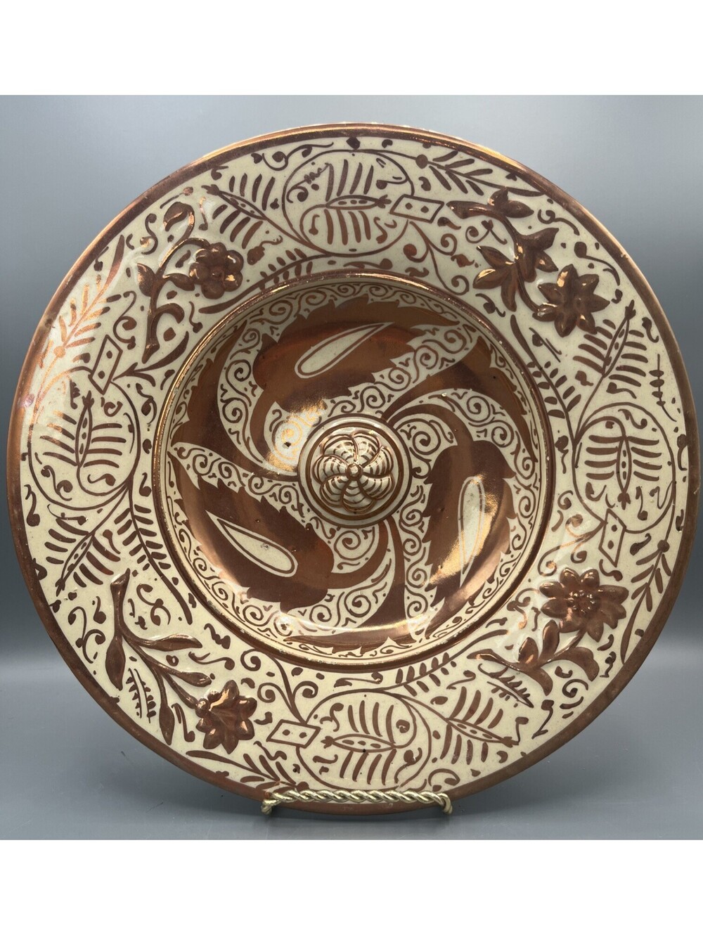 Hispano Moresque 12” Spanish Copper Luster Raised Center Charger Platter Manises